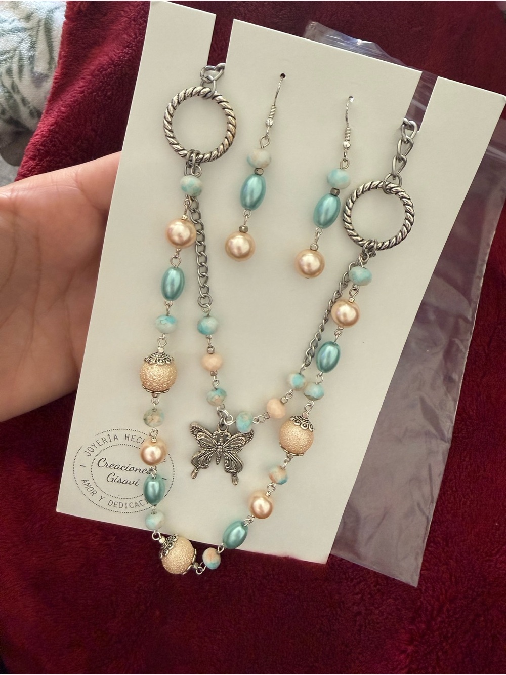 Turquoise & Champagne Butterfly Necklace and Earrings Set